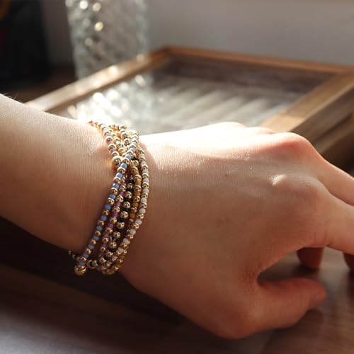 Gold Beaded Stackable Friendship Bracelets Set for Women, Handmade Boho Stretch Summer Jewelry Gift.2