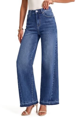 Arach&Cloz Women's Stretchy High Waisted Wide Leg Pants Baggy Jeans Trendy - image 1