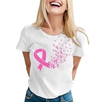 Cancer du Sein Octobre Rose T-Shirt Tee-Shirt Haut De Sport Femme Tee Shirt Coton Tshirt Running Col V Humour Grande Taille T T-Shirts À Manches Courtes Short 2025 Personnalisé,2-Blanc,XXL