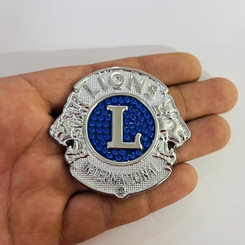 Image of Emblems for Car & Bike Metal Lo.go and Grill Me.tal Lo.go, Auto Accessories for Car Emblem 3D Badge Auto Racing Sport Sticker Grand Tourer Decal. (Silver Blue International Lion Sticker)