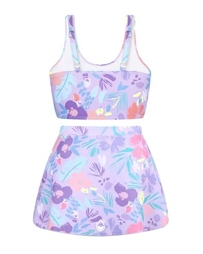Image of Girls Two Piece Tankini Swimsuit with Skirt Summer Bathing Suit with Chest Pad Swimwear 7-16 Years