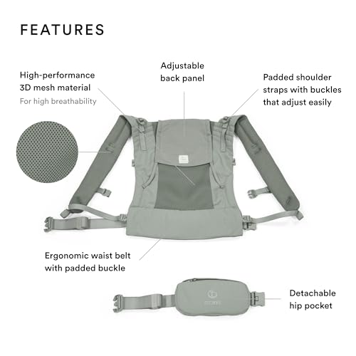 Stokke Limas Mesh, Glacier Green - Breathable Baby Carrier with High-Performance Fabrics - Safe for Babies from 1 Month/8.8-33 lbs - Includes Detachable Pouch for Essentials