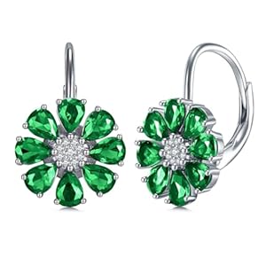 Blue Created Sapphire/Amethyst Flower Earrings for Women 925 Sterling Silver Pear Cut Flower Leverback Earrings