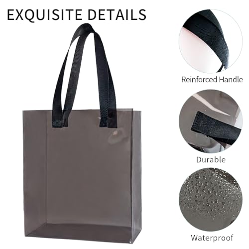 Clear PVC Tote with Black Handles13.3 x 11.8 x 3.94 inches Stadium Approved Transparent Plastic Beach Bag for Women3