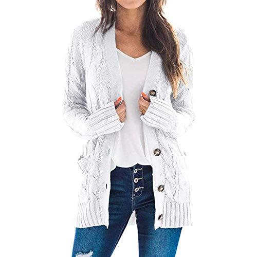 TOJONOZO Women's Casual Open Front Long Sleeve Knit Cardigans Sweater Outerwear Blouses with Packets (A White, Small) TOJONOZO Women's Casual Open Front Long Sleeve Knit Cardigans Sweater Outerwear Blouses with Packets (A White, Small)