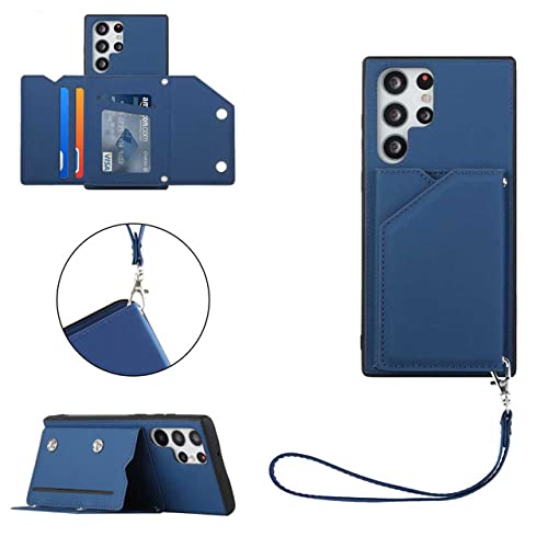 Étui portefeuille en cuir de luxe bleu pour Samsung S22 Ultra et Note 10 Lite