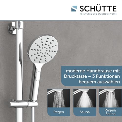 SCHÜTTE MADURA Duschsystem mit Thermostat, Duschset mit großer Regendusche (Ø 24 cm) und verstellbarer Handbrause, Brauseset mit Duschstange, Duschsäule Duschpaneel, Chrom