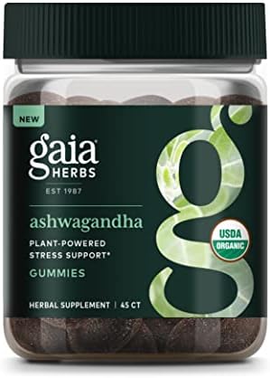 Gaia Herbs Organic Ashwagandha Gummies, Stress Support, Cinnamon, Ginger, Gluten Free, Vegan, 45 Count