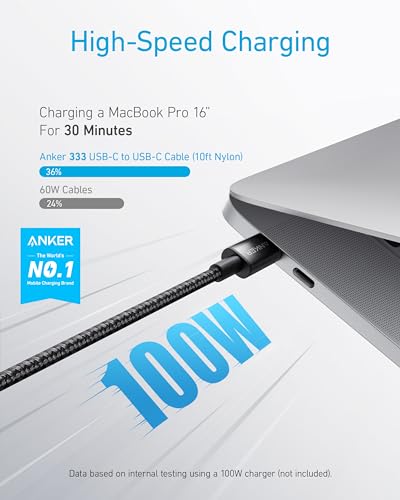 undefined Anker USB C to USB C Cable (10FT, 2Pack), Type-C 100W Charger Cord Fast Charging for iPhone 16 Series,MacBook Pro 2020,Pixel and More(USB 2.0,Black) の商品画像 1