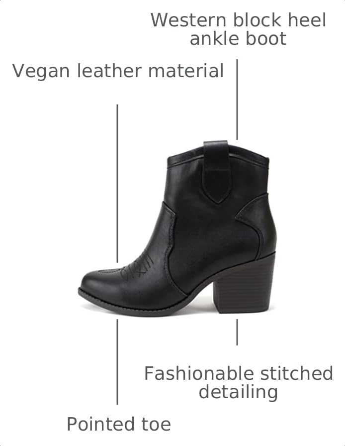 Image of Soda inchTELLER inch ~ Women's Western Cowboy Boots with Stitched Detailing, Pointed Toe, and Low Block Heel