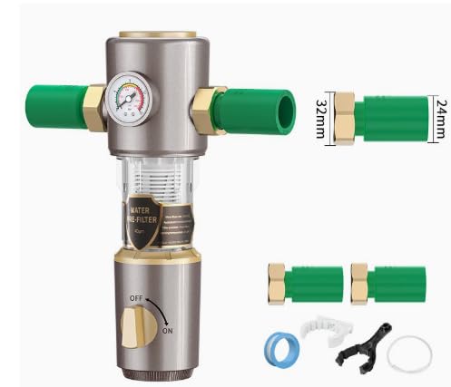 filtro de retrolavado 40 Micras, Filtro de Agua, Prefiltro Lavable Filtro de Sedimentos Spin Down de acero inoxidable 316 con manómetro