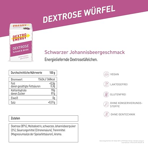 DEXTRO ENERGY WÜRFEL JOHANNISBEERE (18er Pack) - Traubenzucker Würfel mit Kohlenhydraten, Würfel mit Dextrose, mit Maltodextrin, Laktosefrei, Glutenfrei – Bild 5