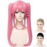 CaseEden コスプレ ウィッグ ロング ツインテール バンス付き 耐熱 ピンク ピンク色 ウィッグネット2個セット