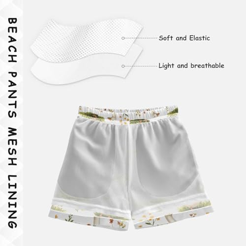 Pigsaly Boys' Swim Board Shorts Spring Flowers Grass White Geese Funny Goose Boy's Swim Trunks Kids Swimwear S4