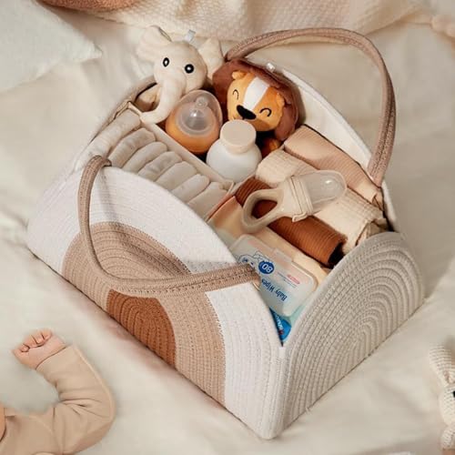 Sightday Wickeltasche Organizer, Tragbarer Diaper Caddy, Windelkorb Mit Fächern & Griffen, Hält Windeln, Tücher, Kleidung und Spielzeug (Khaki)