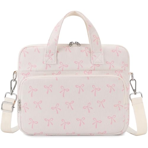 Octsky Tablet Bag Kids Tablet Carrying Bag with Shoulder Strap, Soft Lining, Bowknot Beige