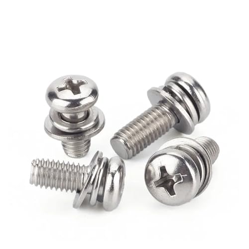 10-50 pz M1.6 M2 M2.5 M3 M4 M5 M6 M8 304 In Acciaio Inox Croce Rotonda Pan Testa Vite Rondella Piatta guarnizione a molla Assemblare Bullone(10mm,10pcs M6)
