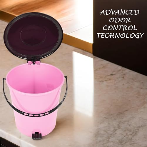 Image of Kuber Industries Plastic Pack Of 2 Pedal Dustbin | Dustbin With Lid | Garbage Bin | Dustbin For Kitchen-Bathroom | Wet & Dry Waste Bin | Black Dhakkan Trash Can | 10 Ltr | Pink & Blue