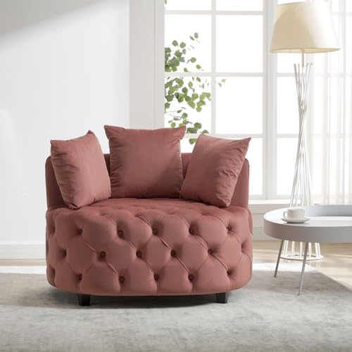 Sillón redondo terciopelo rosa moderno miniatura 2
