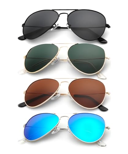 Classic Aviator Sunglasses for Men Women Driving Fishing Sun glasses 4 Pack