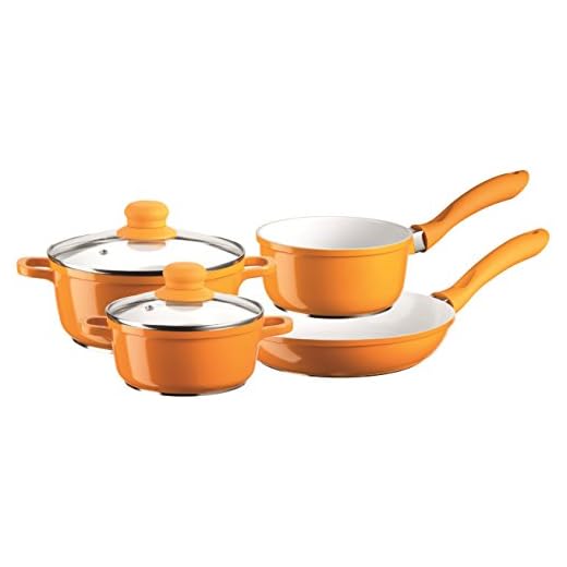 Josef Mäser Domestic Top Selection Serie Alioth - Batería de Cocina (Aluminio Fundido, con Revestimiento de cerámica ILAG Suizo de 2 mm, Incluye 1 par de Protectores de Dedos), Color Naranja