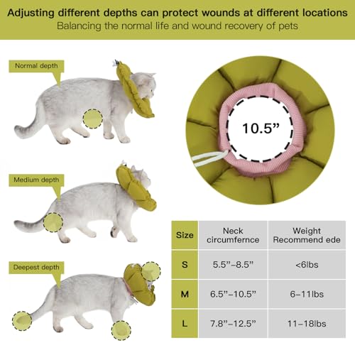 Image of H HIDREAM Soft Cat Cone Collar, Cute Adjustable Cat Recovery Collar,Elizabethan e Collar that can Protect Head and Foot Wounds,Green Flower All-Season Style