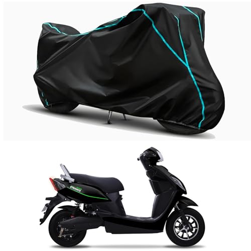 Image of Waterproof Bike Body Cover Compatible for | Pure EV eTryst 350 | Taffeta Fabric, Sky Piping Design, Bottom Elastic Fit | Dustproof, Sun UV & Rain Protection for All Weather.