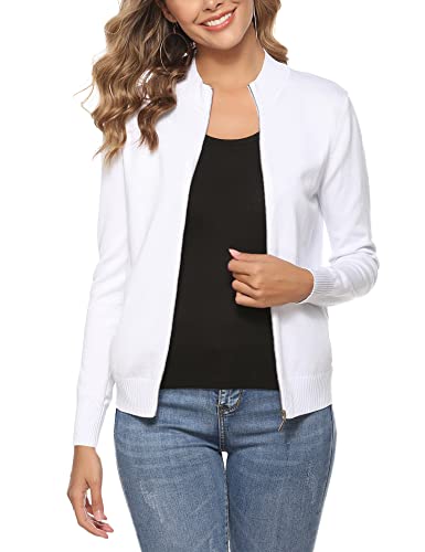 Youngull Zip Front Jacket For Women Casual Lightweight Cardigan Zip Up Sweater Tops Long Sleeve Knitted Sweatshirts Elegant Comfortable Crewneck Clothes White Xxl #TOP1