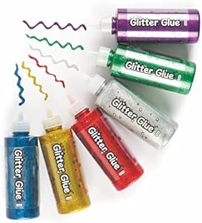 Baker Ross EV900 Jumbo Glitter Glue Pens, for for Kids Arts and Crafts (Pack of 6), Assorted, 120G
