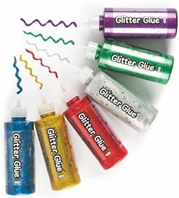 Baker Ross EV900 Jumbo Glitter Glue Pens, for for Kids Arts and Crafts (Pack of 6), Assorted, 120G