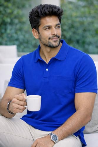 Image of Premium Pique Cotton Pocket Polo T-Shirt for Men | 210-220 GSM | Regular Fit | 2-Button Placket | Soft Breathable Fabric | XS-3XL