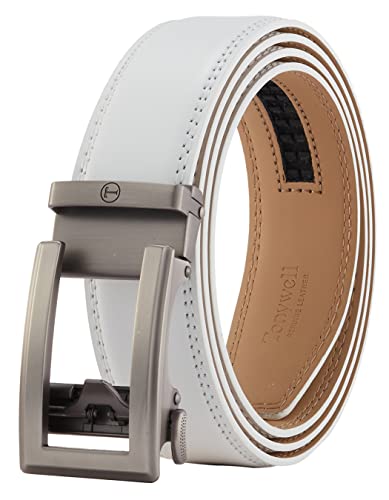 Tonywell White Belt Men, Ratchet Belt, Mens Leather Dress Belt, Comfort Click Buckle, Slide Belts 1 3/8