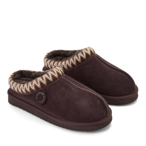 Image of Fireside by Dearfoams Women's Greta Genuine Shearling Clog Slippers, 100% Natural Suede Clogs for Outdoor & Indoor