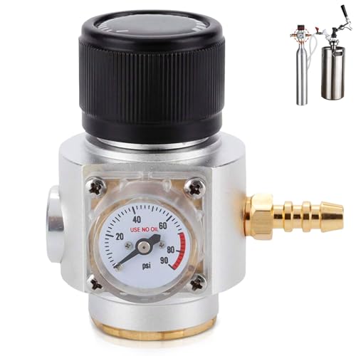 CO2-Regler, CO2 Druckminderer 2 in 1 Mini-CO2-Gasregler TR21.4 Soda-Manometer 0-90 PSI, Edelstahl Mini Gasregler,CO2 Keg Charger,Soda Manometer