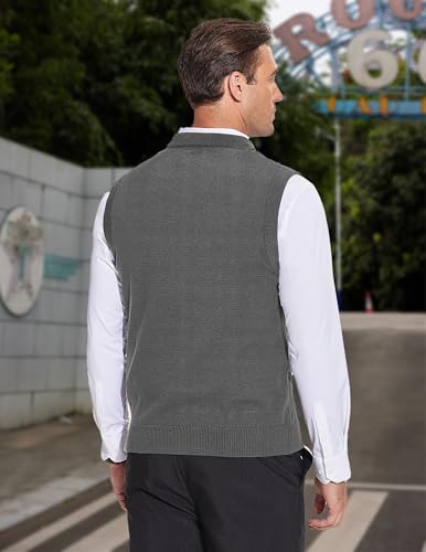 COOFANDY Mens Sweater Vest Casual Sleeveless V Neck Sweaters Striped Cable Knit Vests Slim Fit Pullover Sweater4