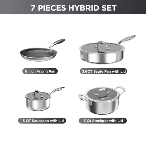 Image of COOKER KING 7 PCS Stainless Steel Cookware Set, Pots and Pans Set Non Stick, Hybrid Cookware,Non-Stick Frying Pan, Saucepan, Saute Pan & Stockpot, Non-Toxic, Oven Safe, Induction Compatible