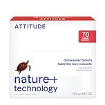 ATTITUDE Dishwasher Pods, Plant-Based & Vegan, Phosphate-Free Detergent Tablets, Naturally Derived, Unscented, 70 Count