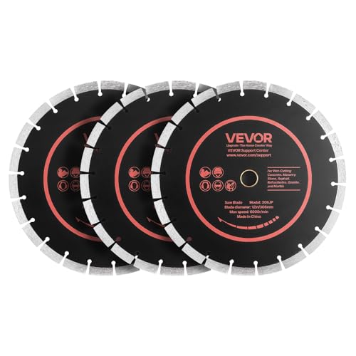 VEVOR Disco de Corte de Diamante 306 mm, Juego de 3 Piezas, Disco para Rozadora de Pared con Segmentos 2 mm, Eje 25,4 mm, Núcleo de acero 65Mn para Ladrillo Hormigón Mampostería Cableado y Tuberías
