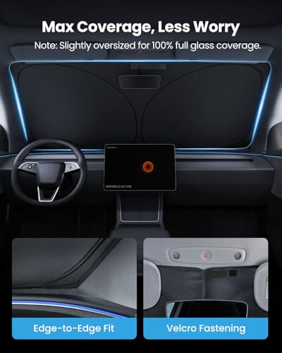 REEVAA 2026 3rd Pro Windshield Sunshade for 2017-2026 Tesla Model 3 (Highland) | Dual-Layer Heat & Sun Defense, OEM Design | Foldable Sun Shade Car Accessories with Storage Bag — view 5
