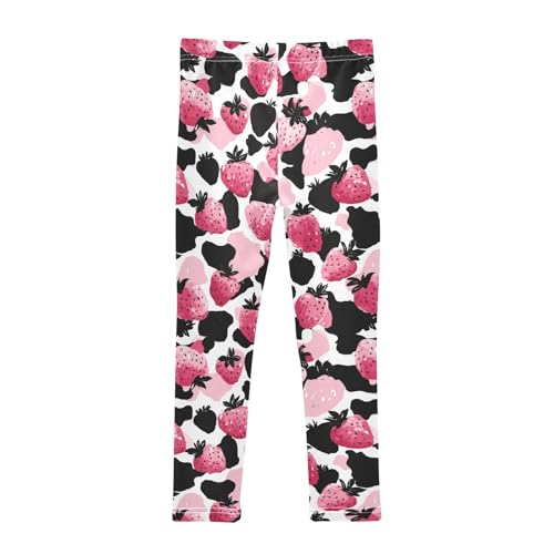 Strawberry Cow Print Girls Leggings Soft Stretch Workout Yoga Dance Pants for Kids Casual Tights2