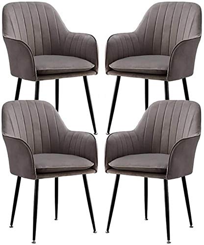Juego de 4 sillas de comedor de terciopelo con reposabrazos y respaldo, sillas modernas para cocina y comedor con patas de metal resistentes, color gris