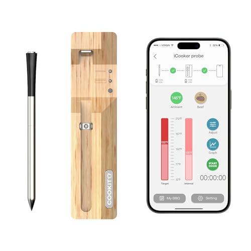 Smart Wireless Meat Thermometer – Bluetooth 5.3 Digital Kitchen Thermometer Smart Food Thermometer for BBQ, Oven, Grill, Smoker, Rotisserie, Air Fryer Ideal Cooking Gifts for Husband