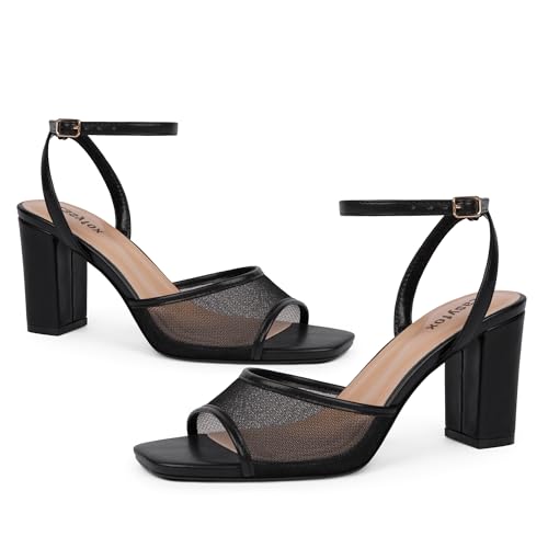 Image of Easyfox Open Toe Chunky Heel Sandals for Women Ankle Strap 3 Inch High Heels Dress Wedding Block Shoes