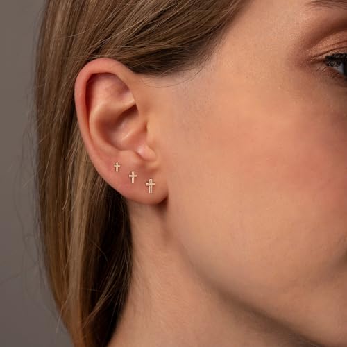 3 Pairs Tiny Flat Back Earrings, Hypoallergenic 14K Real Gold Plated Helix Cartilage Earrings Post Studs Jewelry for Women Gift2