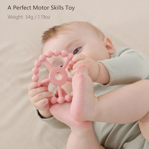 3 Pack Ring Teether Baby Infant Toys, Baby Essentials, Silicone Teething Ring Toys for Babies 6 Months, Seposeve Toddler Teethers 6-12 Months 12-24 Months, Infant Teething Relief, Purple Pink White