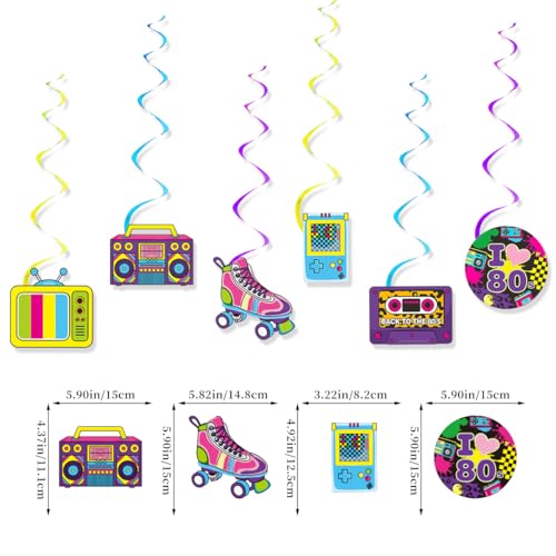 Image of 80s Themed Birthday Decorations, Retro Cute Happy Birthday Banner, Boy Girl Funny Party Supplies with Banner, Hanging Swirl, Honeycomb, Balloon