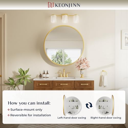 Image of Keonjinn 24 x 24 Inch Round Medicine Cabinets for Bathroom, Wall Mounted