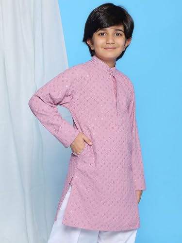 Image of AJ DEZINES Chikankari Kurta For Boys- Ethnic Wear | Embroidery Chikankari Sequined | Traditional & Festive Outfit | Cotton Stylish Boys Kurta | Perfect For Wedding & Family Function