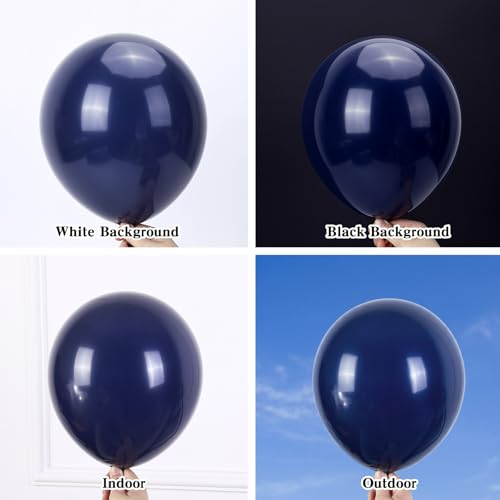 Image of RUBFAC Navy Blue Balloons 129pcs Different Sizes Pack of 18 12 10 5 Inch, Latex Retro Blue Garland Arch Kit for Men Birthday Sports Theme Party Graduation Boy Baby Shower Decoration