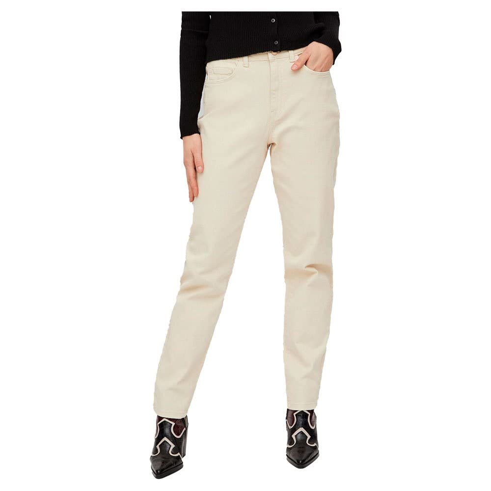 Vila Women's Vinaomi Jo Color Hw Mom Su-Noos Jeans, Birch, 42W x 30L